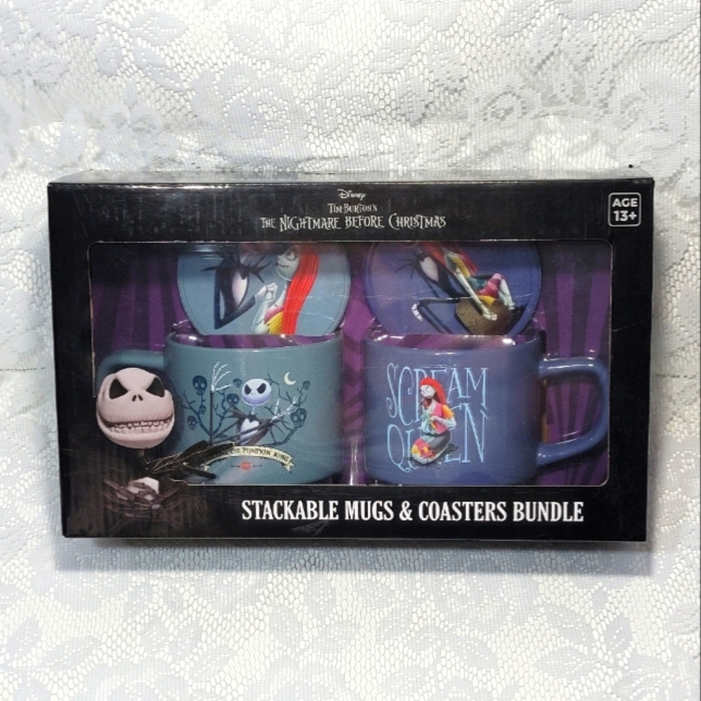 Disney The Nightmare Before Christmas Coffee Mug Set Stackable Mugs and Coasters